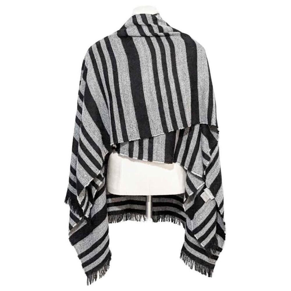 OFF AIR by Giuliana Trendy Striped Winter Shawl Wrap One Size Black Gray Fringe